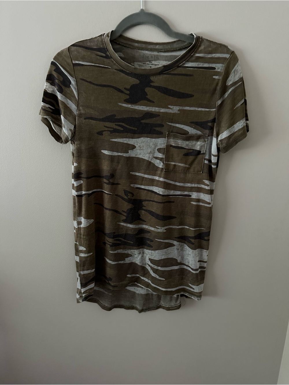 Zoe + Liv Olive, Black & Gray Camo Short Sleeve Tee